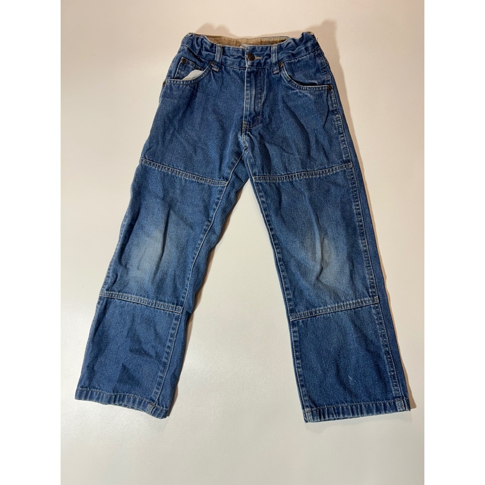 Dickies Double Knee Jeans Boys 8 Blue Good Carpenter Workwear Raw Indigo Wash